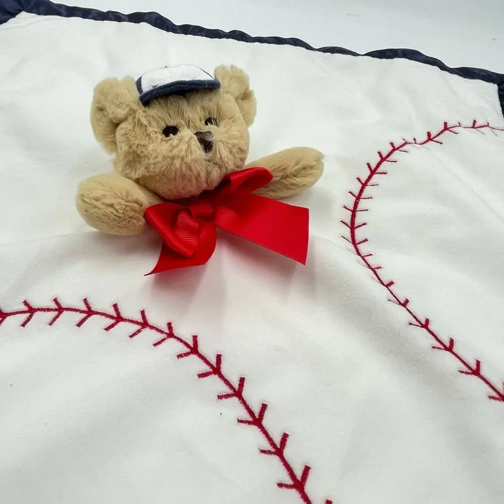Bearington Bear Teddy Baseball Baby Lovey Blue Satin Red Stitching